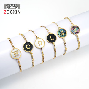 Zogxin Letter <b>Bracelet</b> Gold Chain Round <b>Initial</b> Charm Women's Jewelry Gift Fashion Accessory - Product Image 1