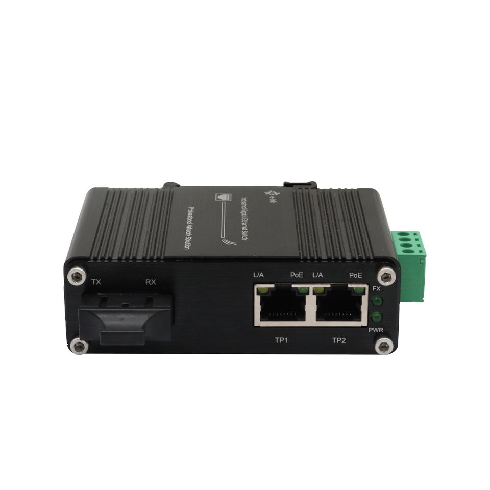 Industrial Gigabit PoE++ Media Converter with SC Fiber to Dual RJ45 Ports and 90W Power