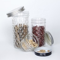 Bouteille en verre transparente à large ouverture avec couvercle, pour miel, confiture, cornichons, caviar, 8 oz et 16 oz, vente en gros d'usine