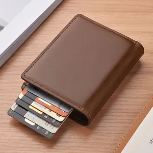 Smart Wallet Leather Credit Card Holder Aluminum Alloy Automatic Pop Up Metal Card Case Rfid Blocking Men's Wallet Money Clip