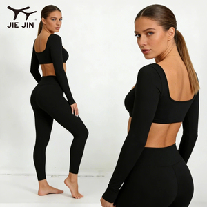 Женские дышащие комплекты для йоги JIEJIN с длинным рукавом и эффектом подтяжки ягодиц - Product Image 1