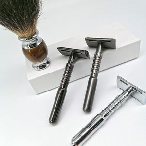 남성용 경제적 인 3 피스 안전 면도기 세트 스테인레스 스틸 베이스 플레이트 여행 파우치 10 날 면도 키트 이발사 필수 - Product Image 1