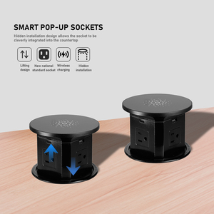 15a 4 Ac Stopcontacten 2 Usb 65W Snel Opladen Elektrische Pop-Up Tafelcontactdoos Draadloze Oplader Verborgen Gehard Glas Nfc - Product Image 2
