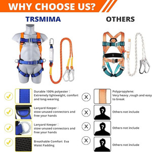Sabuk pengaman seluruh tubuh dengan 2 kait, sabuk keselamatan memanjat dengan tali Lanyard untuk konstruksi, sabuk keselamatan pria - Product Image 6