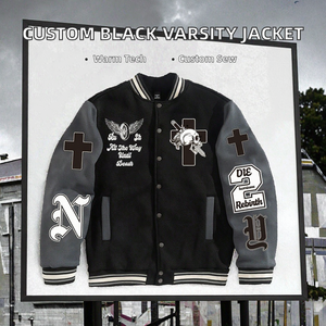 High Quality Men's Black Lettermen <b>Vintage</b> Casual Autumn Custom Embroidery DTF Logo Patches Baseball <b>Varsity</b> <b>Jacket</b> Heated - Product Image 2