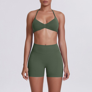 Sexy Beautiful Back Hanging Neck Sports Bra Set High Waist Hip Tight Shorts Yoga <strong>Clothes</strong> Running Fitness <strong>Clothes</strong> - Product Image 4