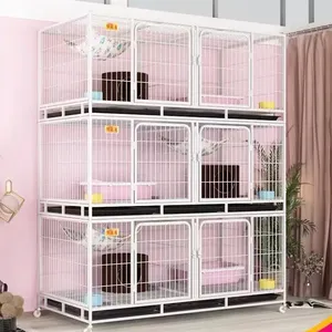 Zunhua meihua demir pet cins kafes uygun yaşam koşulları sağlamak tekerlekler ile paslanmaz çelik tel 6-Door 3-Layer kedi kafesi