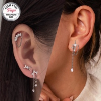 Boucles d'oreilles pendantes plates en titane ASTM F136 16G avec zircon, bijoux de piercing corporel, pendentif d'oreille G23, clou d'helix, anneau de lèvre, labret