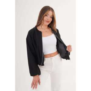 Chaqueta Bomber Negra para Mujer con Cierre y Forro Interior, Producto al por Mayor - Product Image 1
