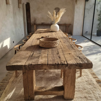 Table Basse Rustique en Bois d'Orme Style Campagne Ancienne pour Salon, Bureau, Salle à Manger, Restaurant