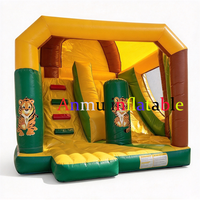 Château gonflable à thème Jungle Zoo avec double toboggan, structure de saut gonflable commerciale en PVC
