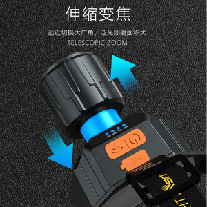 L52 Headlamp 300-499M Range Telescopic Zoom Rechargeable Battery LED Light Source Adjustable Brightness Fishing Mining Lamp - Product Image 1