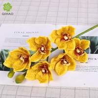 QiHao 10 Kepala 3D Buatan Nyata Touch Lateks Bunga Anggrek Cymbidium Anggrek untuk Dijual