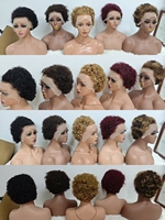 Promotion Letsfly : Perruque Pixie Bouclée 10$ avec Lace Frontale 13x4, Coupe Courte, Cheveux Brésiliens Ondulés, 100% Cheveux Humains, Vente en Gros