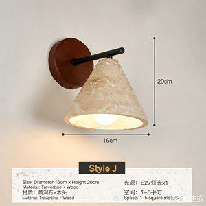 Minimalist Wood <b>Wall</b> Lamp <b>With</b> Stone Dome Shade E27 LED 2700K Warm <b>Light</b> For Bedroom - Product Image 6