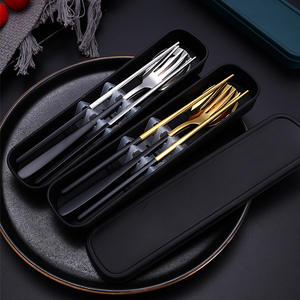 Peralatan makan Set portabel isi <span class=keywords><strong>3</strong></span> buah, sendok garpu sumpit Modern bahan baja tahan karat gaya Korea, peralatan makan nyaman untuk pelajar - Product Image 2