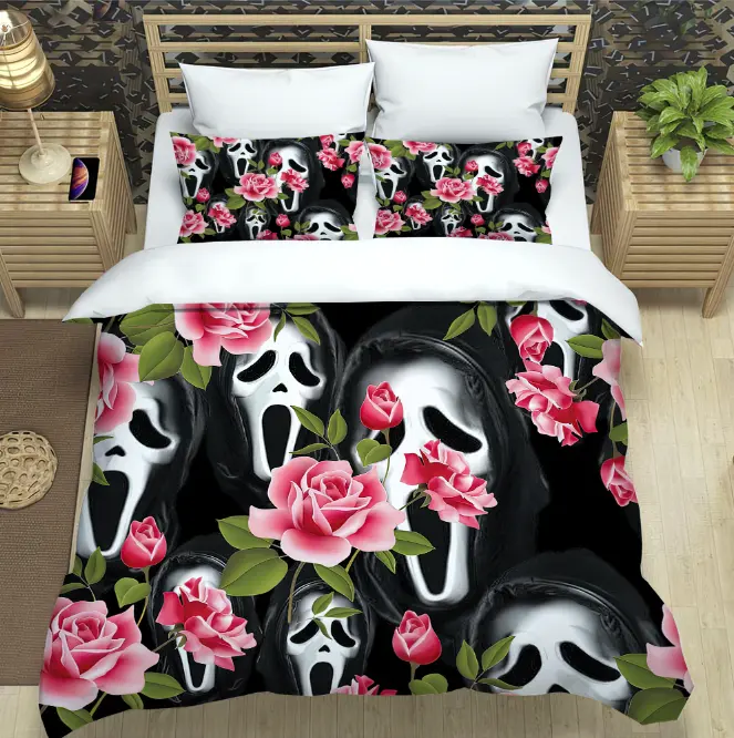 Nouveau style meilleur prix Halloween horreur impression literie trois pièces housse de couette ensemble