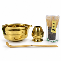 Ensemble cadeau de thé matcha en céramique dorée de luxe, logo personnalisé disponible, kit de cérémonie matcha japonaise pour cadeau