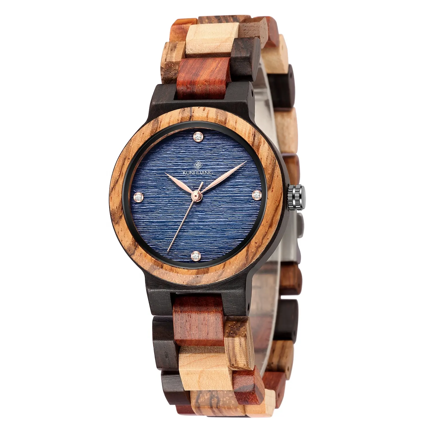Dropshipping Blue Dial OEM Wooden Wrist Watch Custom Personalized Wholesale Wood Watch Women Montre En Bois