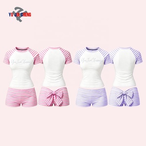 Abbigliamento Estivo <span class=keywords><strong>Donna</strong></span> Y2K Streetwear Personalizzato Fitness Loungewear Casual in <span class=keywords><strong>Cotone</strong></span> Set Due Pezzi T-Shirt Color Block e Pantaloncini con Fiocco - Product Image 1