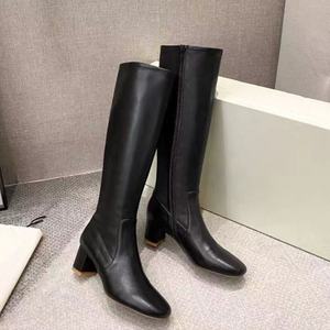 Nouvelles Bottes Longues Femme 2025 à Talon Carré et Moyen, Bout Rond, en Cuir de Haute Qualité, Imperméables pour l'Extérieur - Product Image 1
