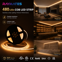 Bande lumineuse LED flexible UL DC24V 2700K 10W, lumière uniforme 8MM, CRI élevé, bandes LED COB 480LEDs, bandes LED diffuses pour intérieur