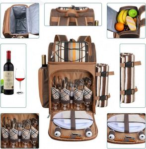 Free Sample Picnic <b>Backpack</b> <b>Cooler</b> for 4 Person with Insulated Leakproof <b>Cooler</b> Bag, Wine Holder, Fleece Blanket, Cutlery Set - Product Image 2