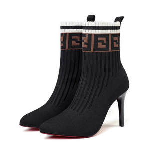 European Designer Black Color Knitting <strong>Bootie</strong> <strong>Shoes</strong> Featuring High Heels &amp; Comfortable Women Sock <strong>Shoes</strong> - Product Image 1