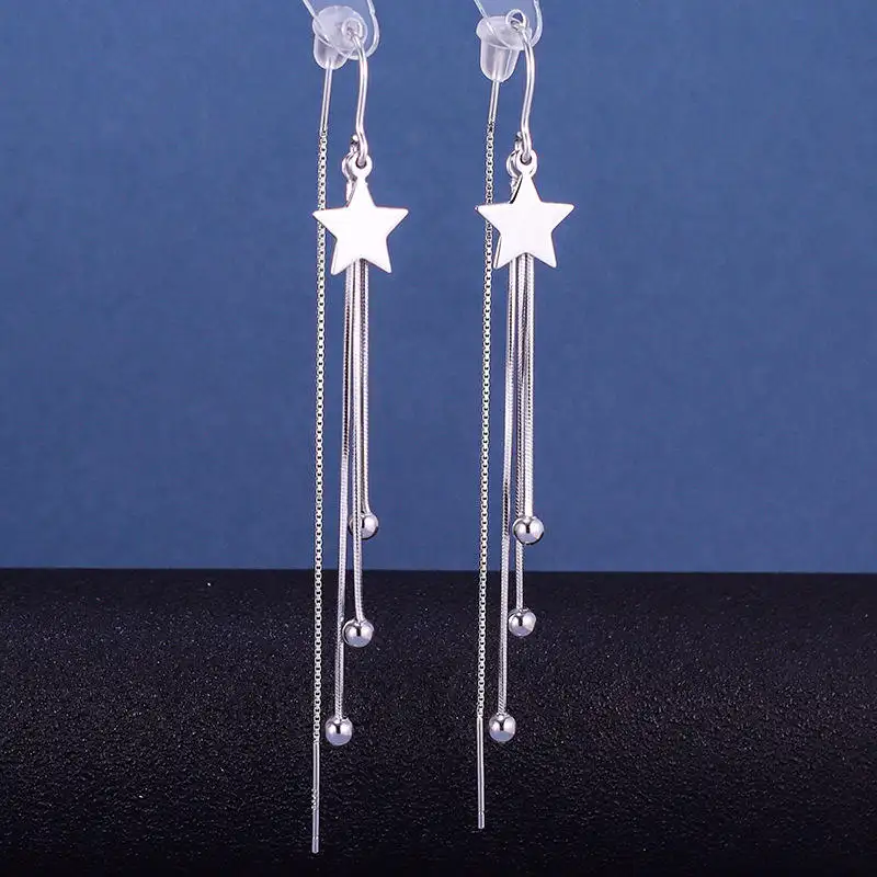 Nouveaux bijoux S925 en argent Sterling personnalisé ligne d'oreille femmes longues franges étoile à cinq branches boucles d'oreilles