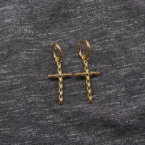 yunnique Cross <b>Earrings</b> Gold Titanium Steel Clip On Unisex Everyday Wear Geometric Design - Product Image 4