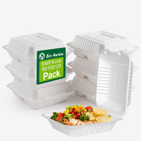 Contenants alimentaires jetables en canne à sucre sans PFAS, boîte à lunch biodégradable en bagasse, type clamshell