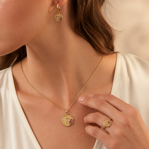 Conjunto de Joyería de Acero Inoxidable 316L con Collar, Aretes y Anillo, Diseño de Estrella, Medallón con Gema de Uva, para Mujer, Venta al Por Mayor, Personalizado OEM - Product Image 4
