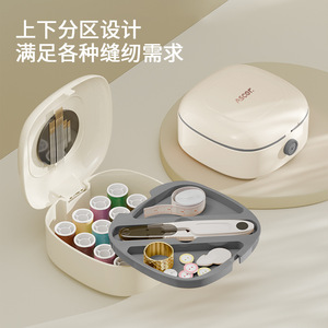 Ascor Portable <b>Sewing</b> Kit Oval Plastic Magnetic Storage <b>Box</b> With Needle Organizer For Household Use - Product Image 2