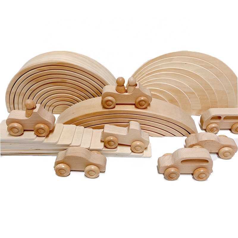 Неокрашенное дерево, строительные блоки, автомобиль, Вулкан, Коралловая морская волна, игрушка Монтессори, Детские деревянные игрушки, радуга, штабелирование, DIY блоки