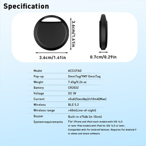 Localizador Inteligente OmniTag para iOS y Android, Aplicación de Rastreo en Tiempo Real, Dispositivo Antipérdida, 11g, 36x36x7.8mm - Product Image 2