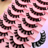 10 paires de faux cils en vison synthétique naturel, courbure D, volumineux, 3D superposés, à bande souple, pour maquillage quotidien, vente en gros