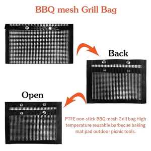 Rotisserie <b>Mesh</b> Bags Use <b>for</b> <b>Grill</b> Bag 2023 Non-stick Bbq <b>Mesh</b> Reusable BBQ Black Color 22*27CM Black or Gold OPP Bag+custom Box - Product Image 5
