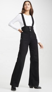 De color <span class=keywords><strong>negro</strong></span> de las mujeres pantalones vaqueros general pantalón de mezclilla <span class=keywords><strong>mono</strong></span> - Product Image 2