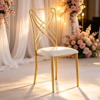 Chaise de salle à manger moderne en métal doré Luoweisen, dossier croisé géométrique, pour mariages, banquets, événements, hôtels et restaurants