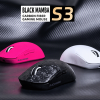 Mouse Gaming BlackJi Snake S3 Ergonomis Wireless/Wired/BT Tiga Mode 6-DPI PAW3311 Tekstur Serat Karbon, Tersedia Grosir