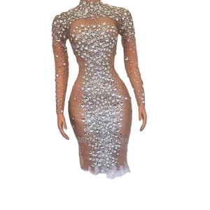 Robe <span class=keywords><strong>de</strong></span> bar <span class=keywords><strong>de</strong></span> nuit, <span class=keywords><strong>combinaison</strong></span> à paillettes nude à manches longues, chanteuse, danseuse, collants <span class=keywords><strong>de</strong></span> performance, costume <span class=keywords><strong>de</strong></span> danse - Product Image 1
