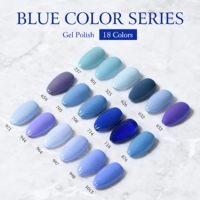 Ensemble de gel pour ongles en 18 couleurs de la série bleue, non toxique, longue durée, bleu marine, bleu ciel, vernis à ongles UV, gel soak-off, nail art DIY, OEM, étiquette privée