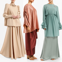 2022 nouveau Design musulman mah Wanita Brokat dernier Kebaya manches longues dentelle Couple baja fiesta coton musulman baja Kurung