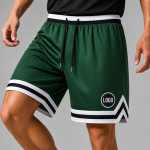 <b>Men's</b> Green Mesh Basketball <b>Shorts</b> With Drawstring Waist And Logo <b>Patch</b> Sporty Style Quick Dry Bermuda <b>Shorts</b> - Product Image 3