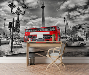 Scena di londra Bus rosso nero bianco arte murale per soggiorno decorazione retrò città paesaggio Peel Stick carta da parati - Product Image 5