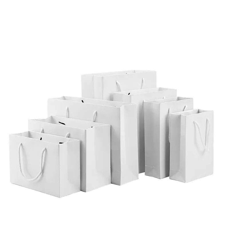 Sacs en papier kraft de luxe nouvelle conception, recyclables, emballages de cadeaux commerciaux blancs avec impression offset pour les marques