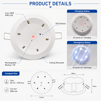 Plafonnier LED encastré IP20 avec batterie Li-Ion, lumière blanche froide, lampe de sécurité incendie