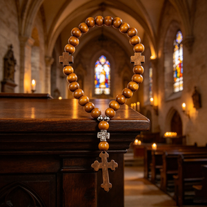 Collier élégant de chapelet catholique en acrylique coloré avec pendentif cœur, croix, Santiago et Saint Benoît pour femme - Product Image 2
