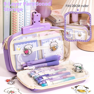 Set di cancelleria per bambini con quaderni a tema viola, con motivi di animali dei cartoni animati, multi-formato, e borsa portac cancelleria di grande capacità. - Product Image 2