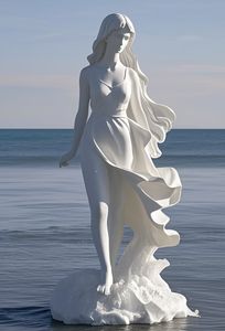 Exquisite, großformatige, handgeschnitzte Marmor-Engelsstatue im westlichen Stil, religiöse Ganzkörper-Frauenstatue mit Sockel, individuelles Design - Product Image 4